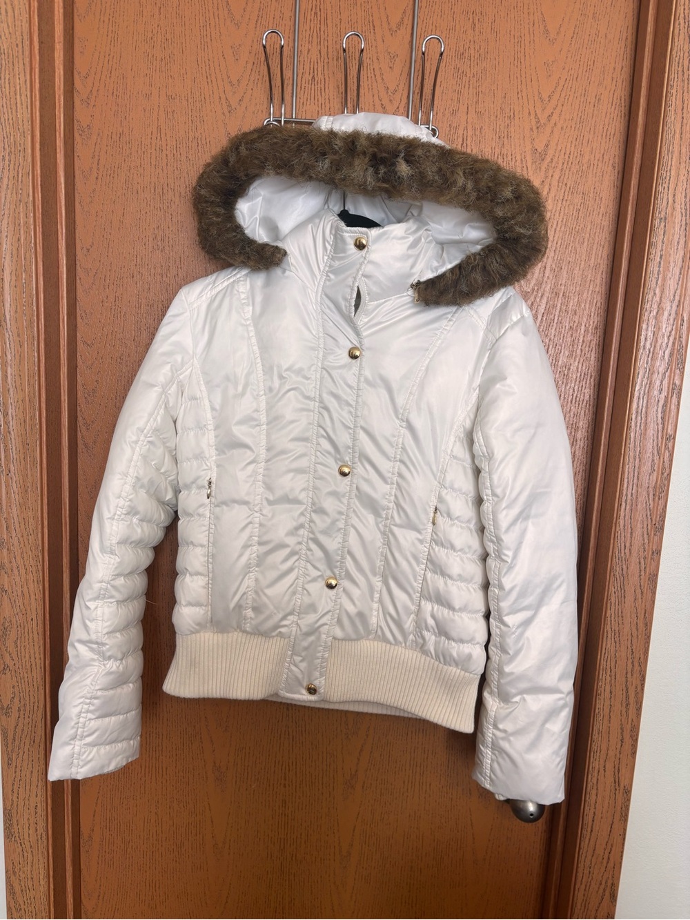 Y2K Moda International Ivory Quilted Hooded Puffer with Faux-Fur Trim